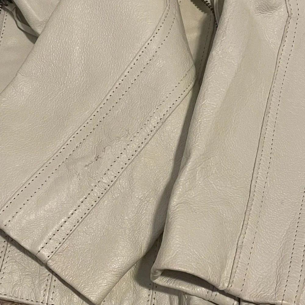 BOSTON PROPER WHITE LEATHER MOTO JACKET WITH STUDS SIZE LARGE - Picture 5 of 11